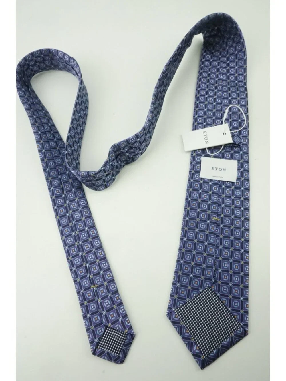 Eton Mauve Iris Eggplant Woven Geometric 100% Silk Tie Brand New With Tags
